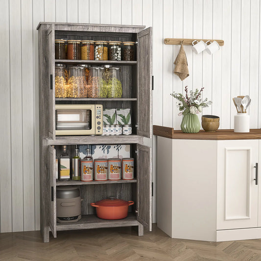 64" Kitchen Pantry Cabinet, 4 Doors, 3 Adjustable Shelves, Charcoal Grey Kitchen Pantry Cabinets Charcaol Grey at Gallery Canada