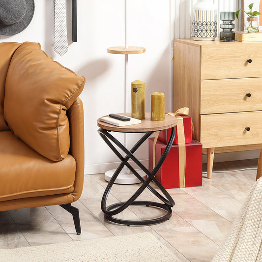 Industrial Round End Table, Steel Frame, 15.7"x15.7"x19.7", Light Brown Coffee Tables Light Brown, Black at Gallery Canada