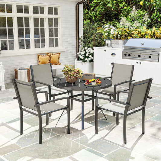 5-Piece Outdoor Dining Set, Round Table, 4 Chairs Outdoor Dining Sets Dark Grey at Gallery Canada