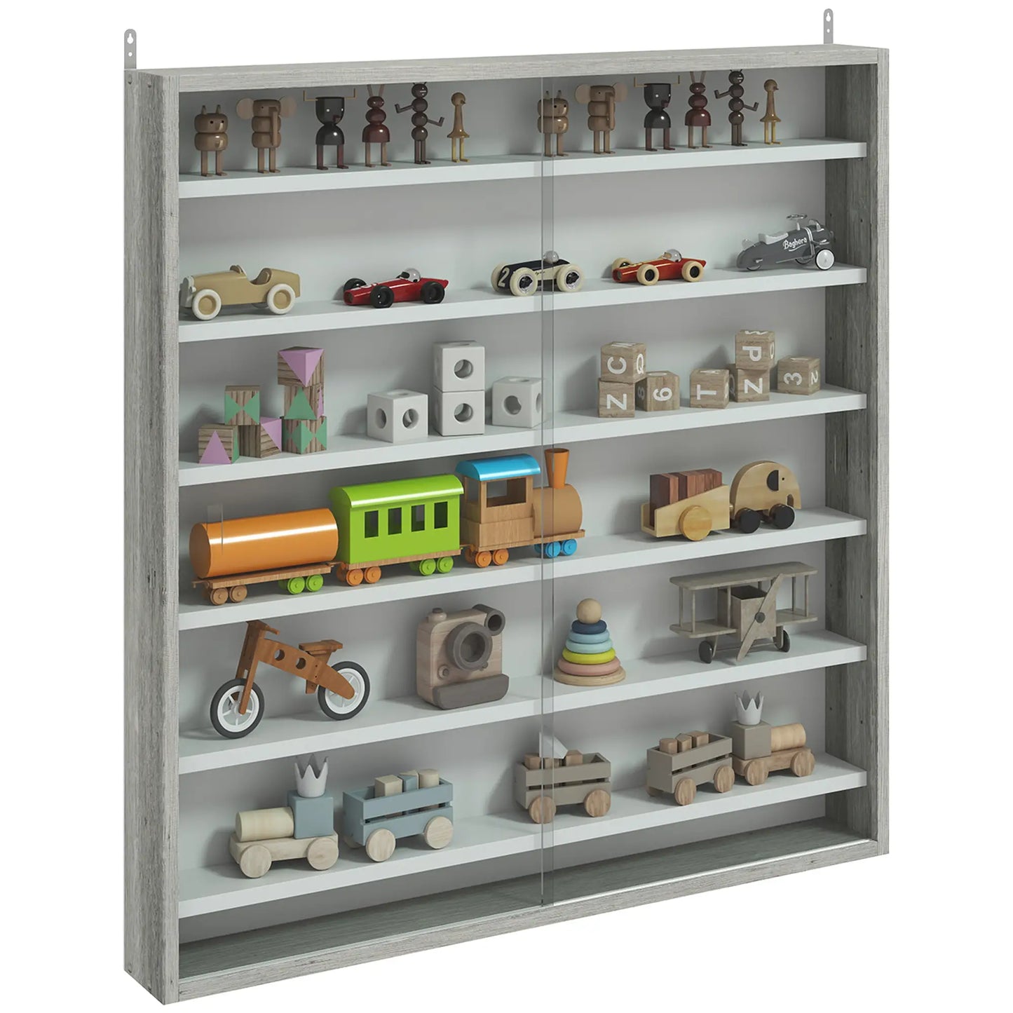 7-Tier Glass Display Cabinet, 2 Doors, 6 Adjustable Shelves, Grey Display Bookshelves at Gallery Canada