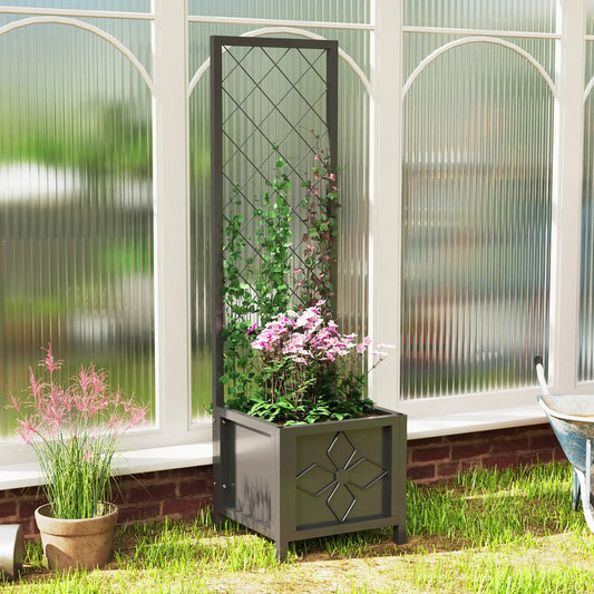Galvanized Raised Garden Bed, Metal Planter Box with Trellis, Drainage Holes Raised Garden Beds Black at Gallery Canada
