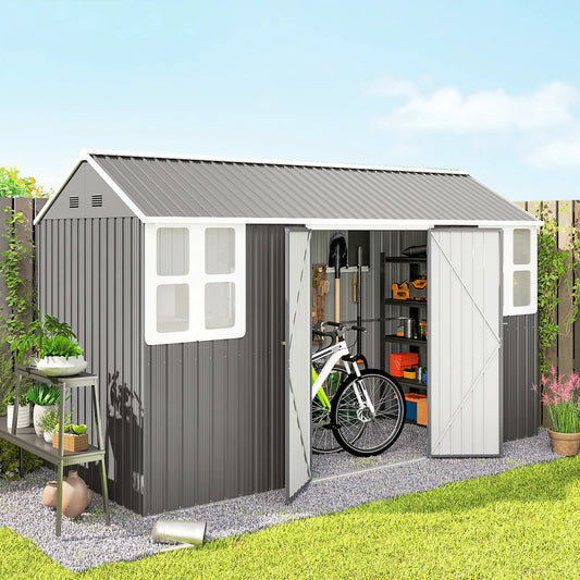 12' x 5.5' Metal Garden Storage Shed, Lockable Door, Light Grey Sheds Light Grey at Gallery Canada