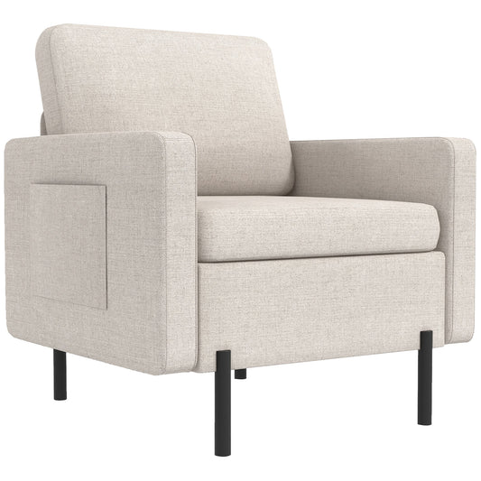 Armchair, Fabric Accent Chair, Modern Living Room Chair with Metal Legs, 2 Side Pockets for Bedroom, Cream at Gallery Canada