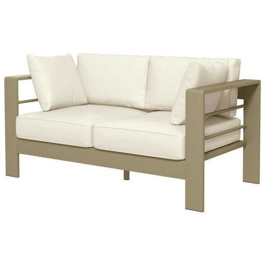 Patio Loveseat, Outdoor Seating for 2, Garden Sofa with Cushions, Wide Armrests, 54.3"x27.6"x24.6", Cream White - Gallery Canada