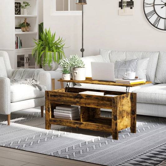 Lift Top Coffee Table, Hidden Storage, Open Shelves, Brown Coffee Tables Rustic Brown at Gallery Canada