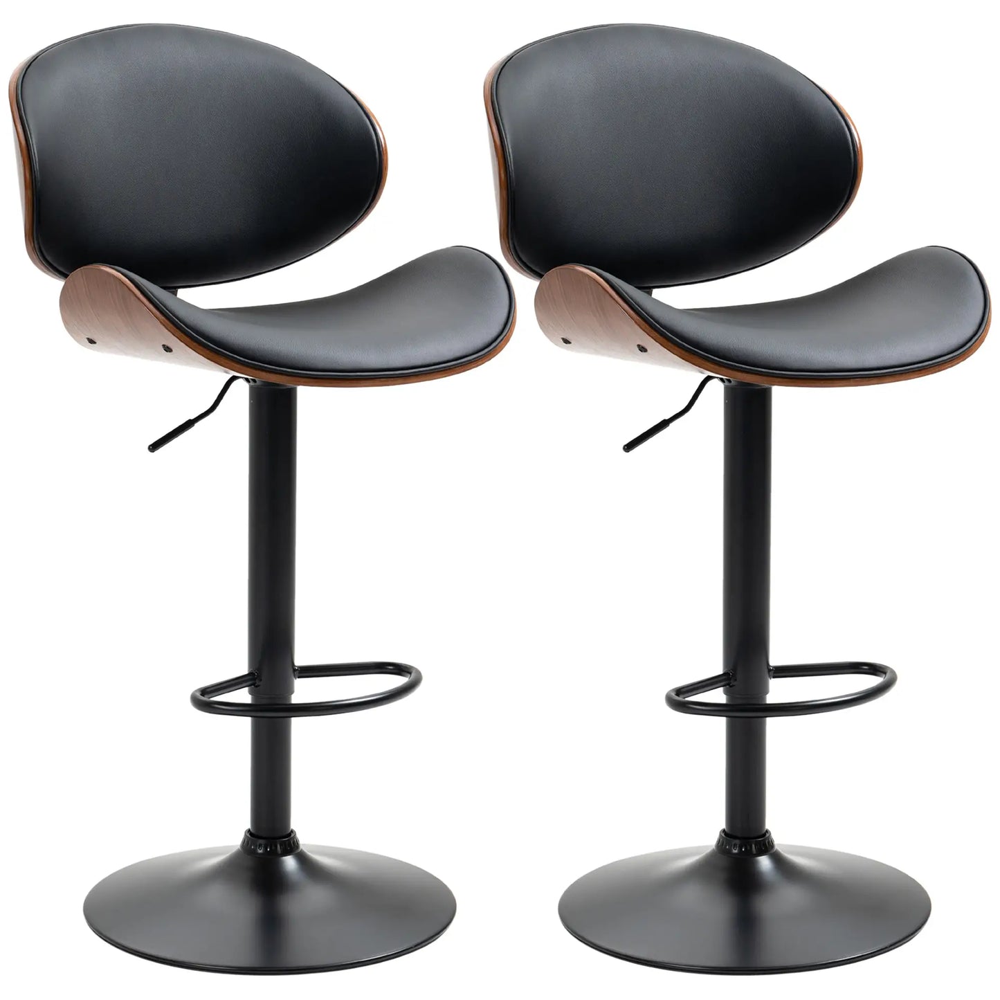 Modern PU Leather Swivel Bar Stools, Set of 2, Adjustable with Footrest, Black Bar Stools at Gallery Canada
