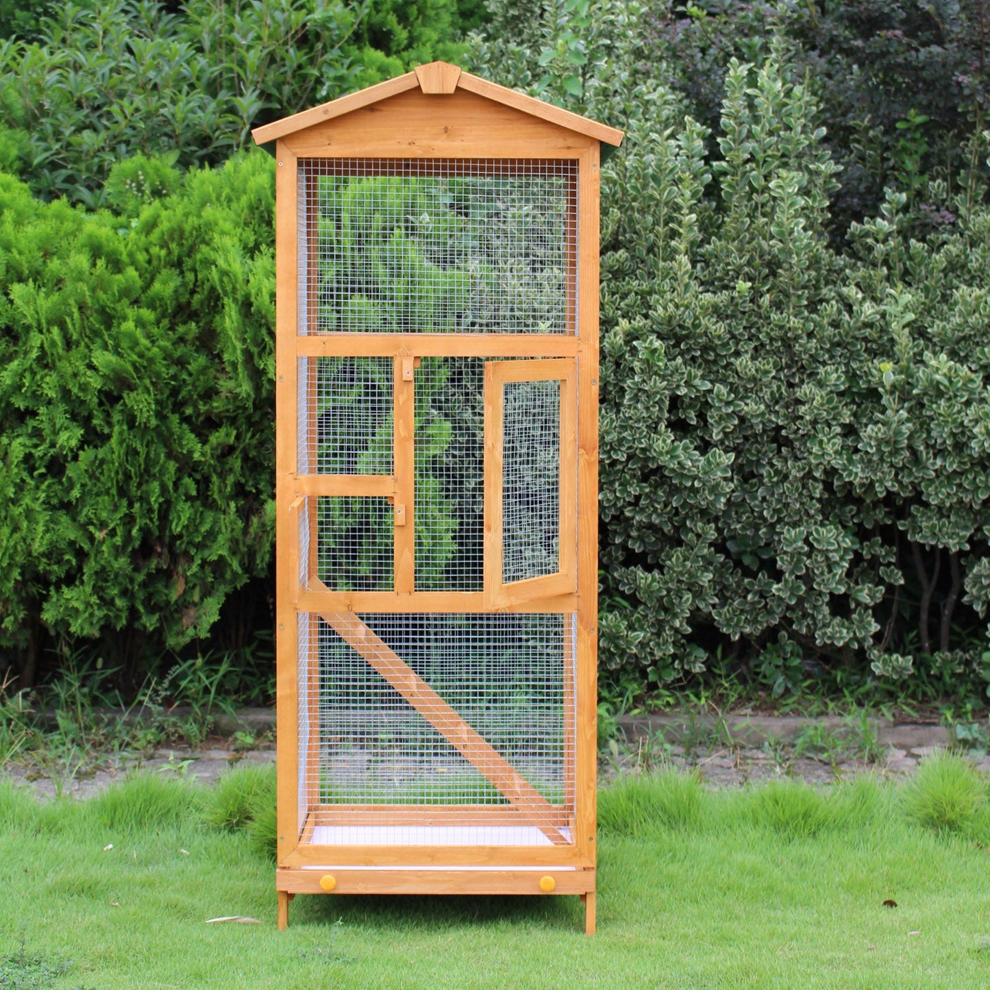65" Wooden Aviary Bird Cage Outdoor Large Bird Parrot Macaw Cockatiel Play House Ladder Feeder Stand With 2 Doors &; Easy Pullout Tray at Gallery Canada