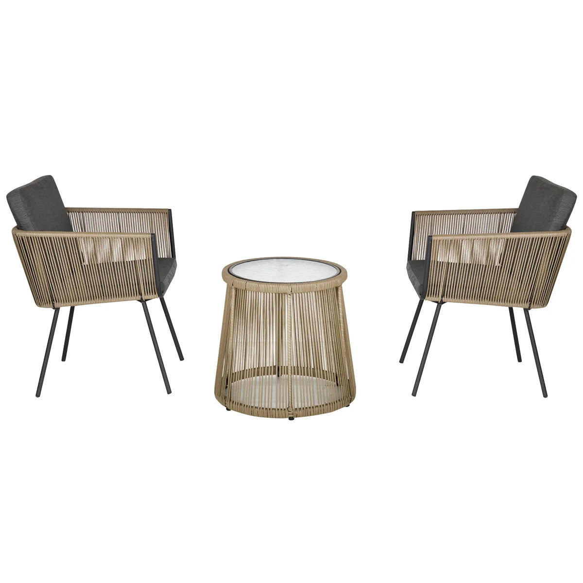 3 Piece Wicker Patio Set, Rattan Bistro with Coffee Table, Cushions, Grey Bistro Sets at Gallery Canada