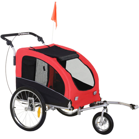 Elite II Dog Bike Trailer 2-In-1 Pet Stroller Cart Bicycle Wagon Cargo Carrier Attachment for Travel with Suspension and Storage Pockets, Red - Gallery Canada