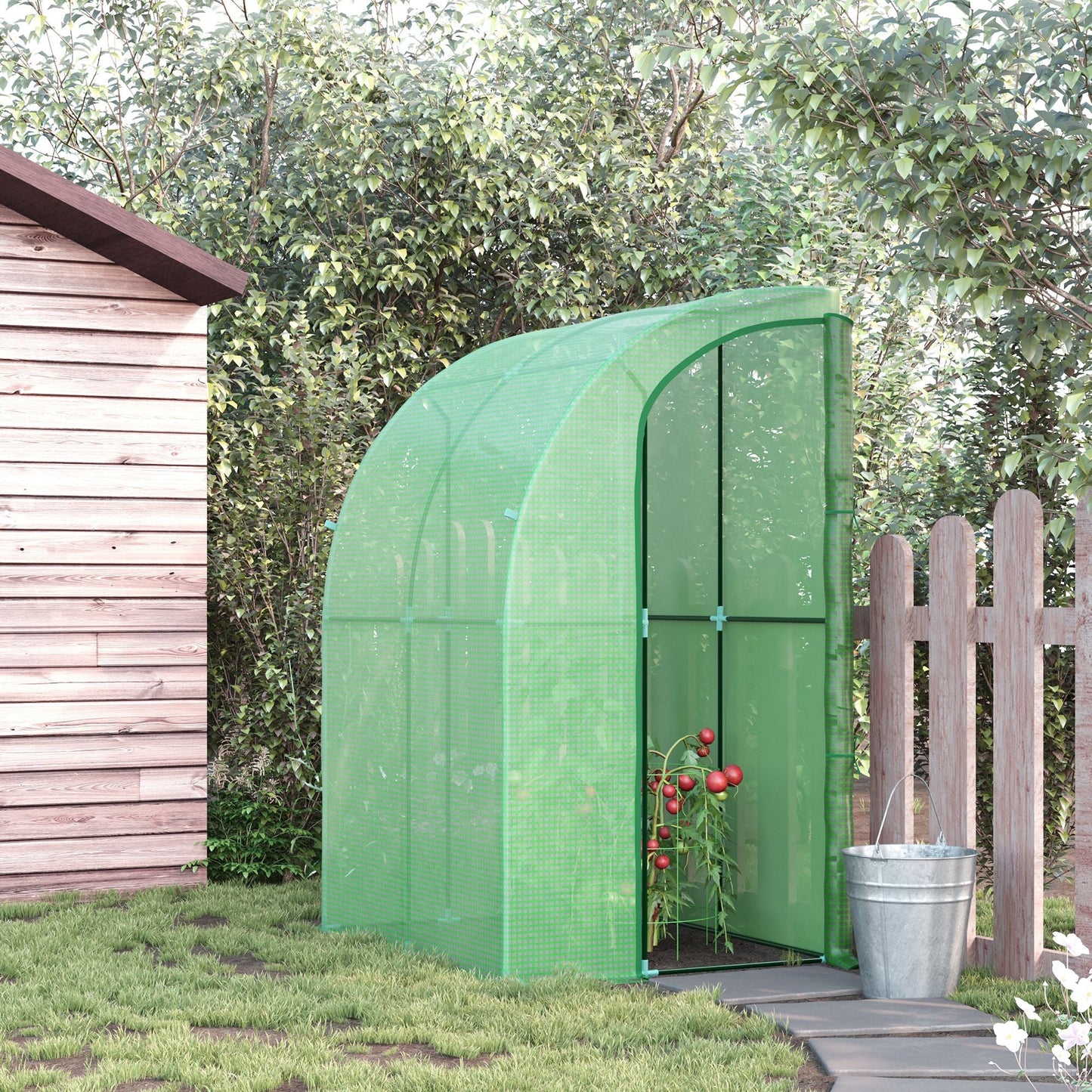 5' x 4' x 7' Outdoor Walk-in Garden Greenhouse, Polycarbonate Panels Plants Flower Growth Shed with Roll-Up Door Hot House, for Plants Herbs Vegetables - Green at Gallery Canada