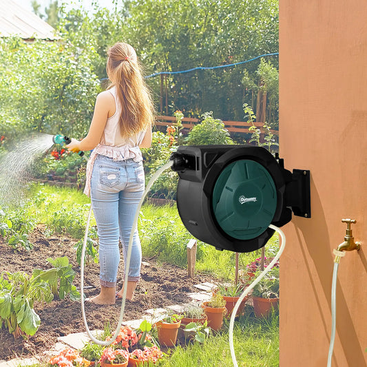 1/2 in x 100ft Wall Mounted Garden Hose Reel, Auto Rewind, Black Garden Accessories Black at Gallery Canada