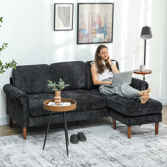 L Shape Sofa, Modern Sectional Couch, Chaise Lounge, Wooden Legs, Black 3-Seater Sofas Black, Brown at Gallery Canada