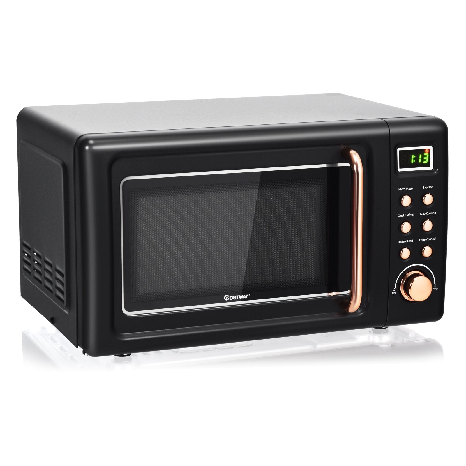 700W Retro Countertop Microwave Oven with 5 Micro Power and Auto Cooking Function, Golden at Gallery Canada