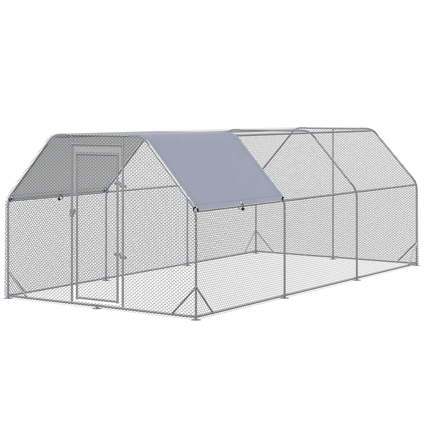 Large Metal Chicken Coop, Walk-In Enclosure, 9.2' x 18.7' x 6.5', Silver