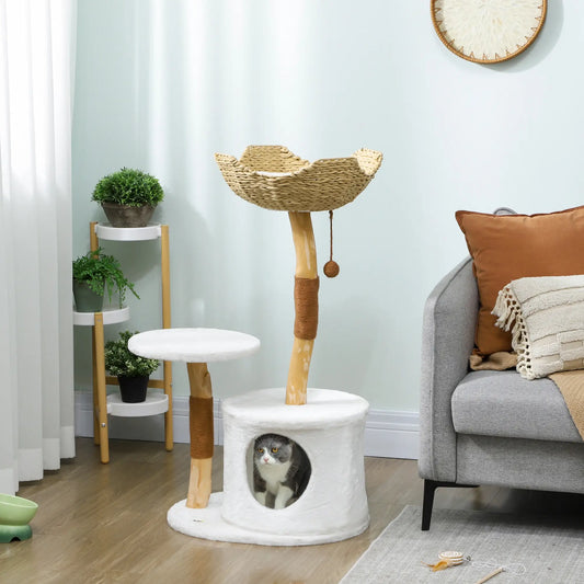 40 Inch Real Wood Cat Tree, Large Adult Cats, Scratching Posts, Condo, Perch Cat Trees White, Natural, Brown, Beige at Gallery Canada