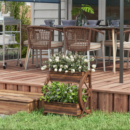 Wooden Wagon Planter Box, 2-Tier Raised Garden Bed, Vegetables Flowers Herbs Wooden Planter Boxes Carbonized at Gallery Canada