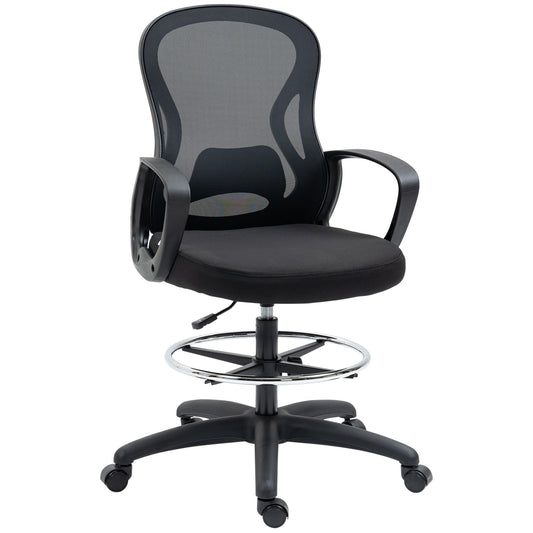 Ergonomic Drafting Chair, Mesh Tall Office Chair for Standing Desk with Fixed Armrests, Lumbar Support, Adjustable Footrest Ring and Seat Height, Black at Gallery Canada