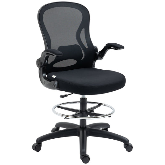 Ergonomic Mesh Standing Desk Chair with Flip-up Armrests Lumbar Support Armrests Adjustable Footrest RingBlack at Gallery Canada