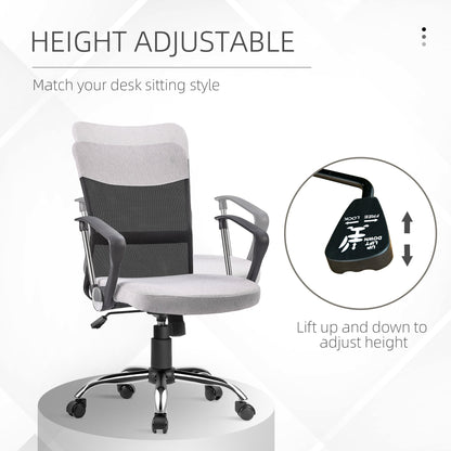 Ergonomic Office Chair, Mid Back Mesh Chair with Armrests, Adjustable Height, Grey and Black at Gallery Canada