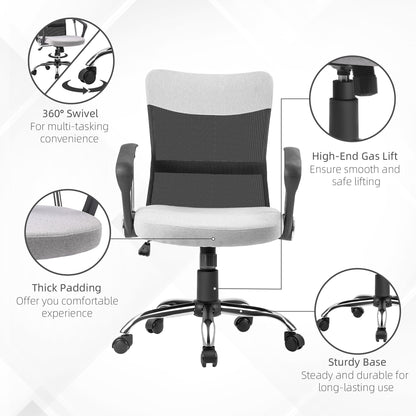 Ergonomic Office Chair, Mid Back Mesh Chair with Armrests, Adjustable Height, Grey and Black - Gallery Canada
