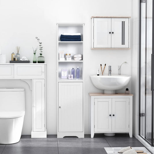 Tall Bathroom Storage Cabinet, Adjustable Shelf, 3 Open Shelves, White Bathroom Cabinets White at Gallery Canada