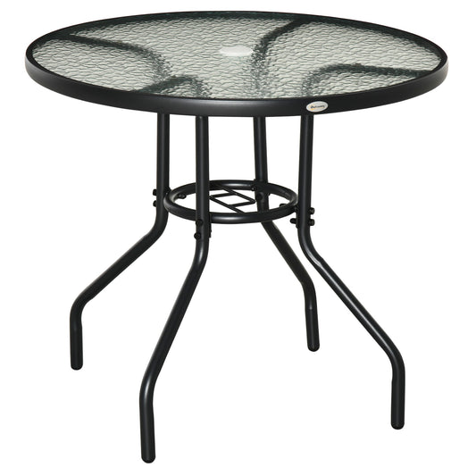 31.5" Round Outdoor Dining Table Coffee Side Bistro Table with Umbrella Hole, Glass Top, Steel Frame for Garden, Patio - Gallery Canada