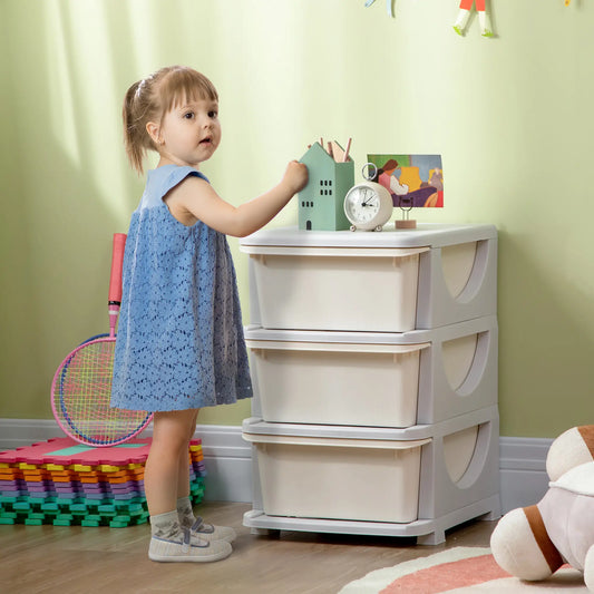 3 Tier Kids Toy Organizer, 3 Plastic Drawers, Cream White Baby & Kids Storage Cream at Gallery Canada