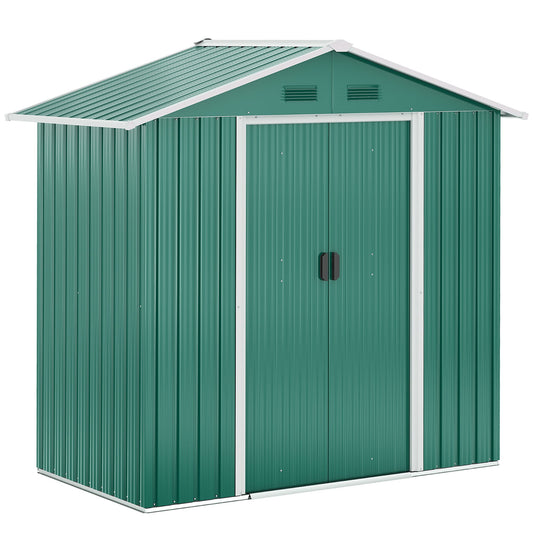 6.5x3.5ft Metal Garden Storage Shed for Outdoor Tool Storage with Double Sliding Doors and Vents, Green - Gallery Canada
