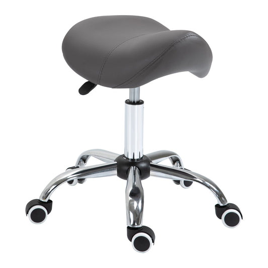 Adjustable Hydraulic Rolling Salon Stool Swivel Saddle Chair Spa Beauty Seat PU Leather, Grey - Gallery Canada