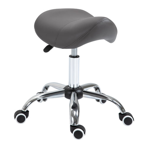 Adjustable Hydraulic Rolling Salon Stool Swivel Saddle Chair Spa Beauty Seat PU Leather, Grey