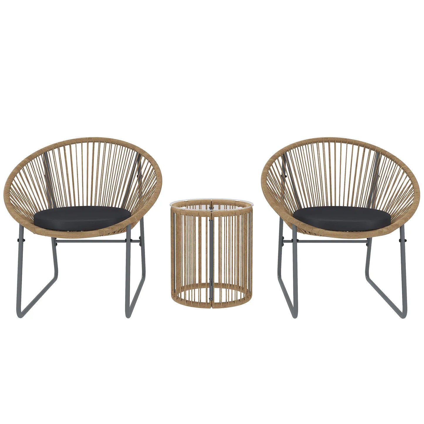 3 Piece Wicker Patio Set, 2 Chairs And Glass-Top Table, Natural Wood Bistro Sets at Gallery Canada