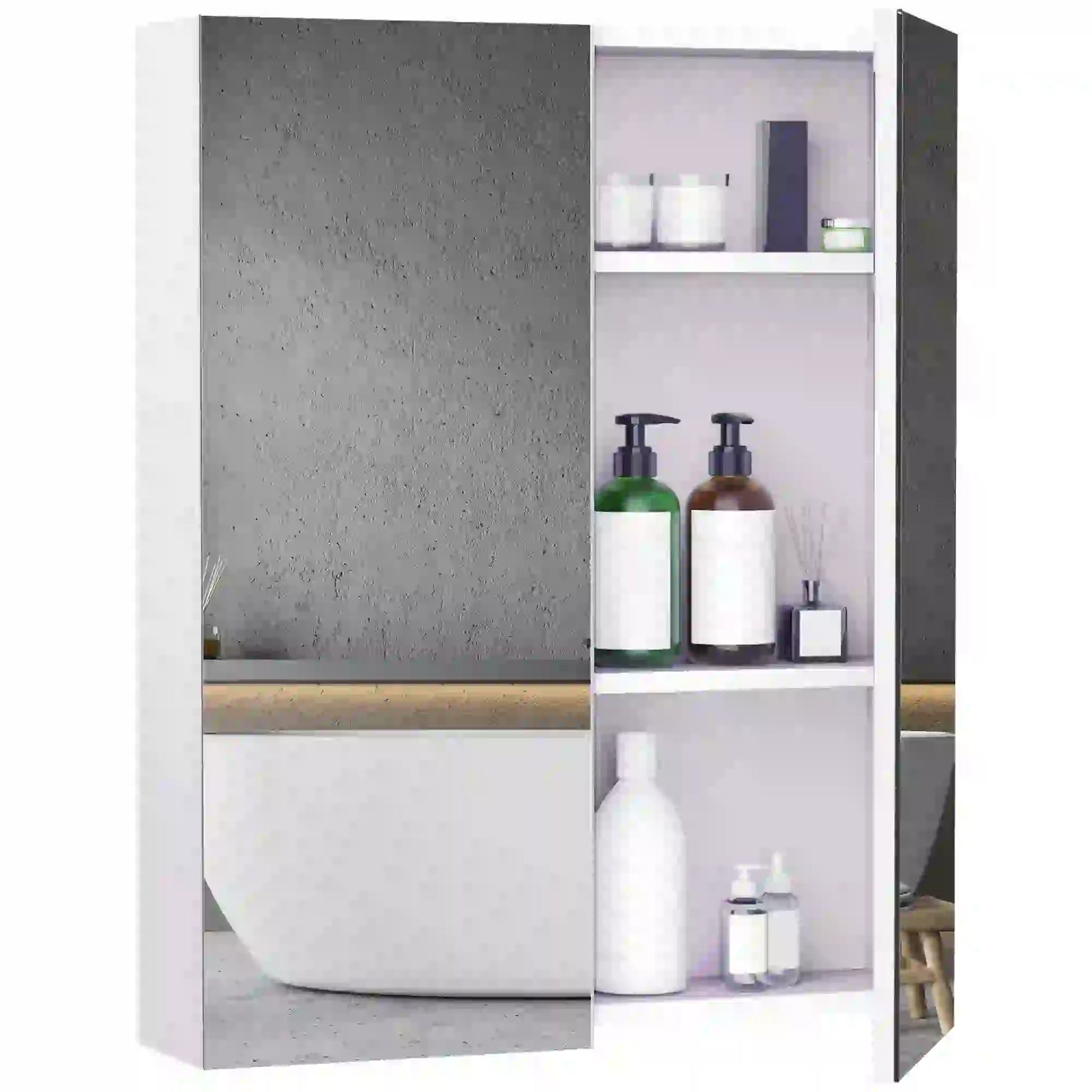 Wall Mount Medicine Cabinet with Mirror, Adjustable Shelf, Double Door, Soft Closing, 23.5" x 29.5", Light Lilac Mirror Medicine Cabinets at Gallery Canada