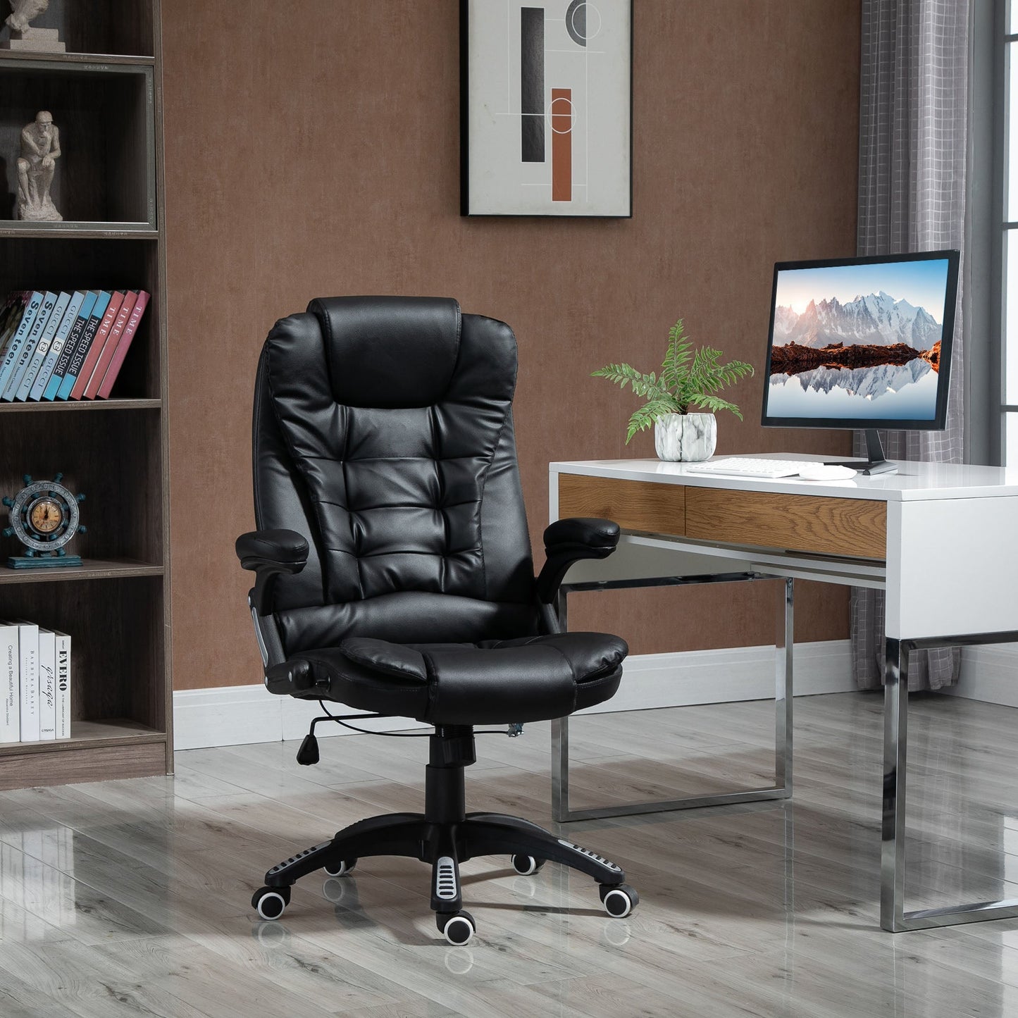 Executive Chair PU Leather Recliner Office Chair, with Swivel Wheels, Arm, Adjustable Height, High Back, Black at Gallery Canada