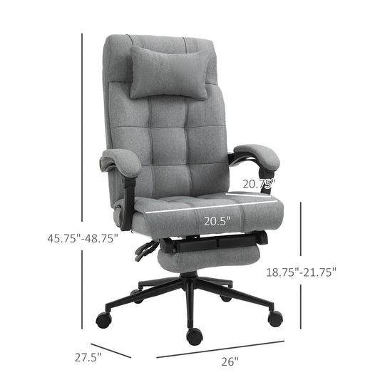 Executive Office Chair High Back Linen-Feel Fabric Swivel Chair with Upholstered Retractable Footrest, Headrest and Armrest, Light Grey - Gallery Canada