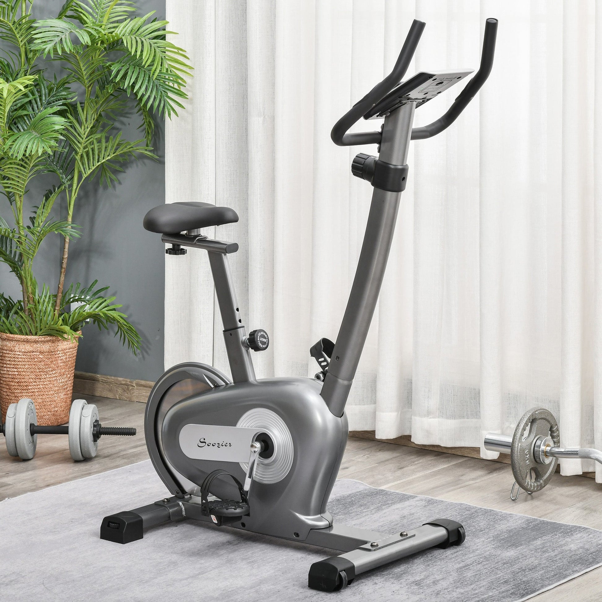 Exercise Bike with 10-Level Adjustable Magnetic Resistance, Indoor Cycling Bike Home Cardio Workout Trainer, 16lbs Flywheel, LCD Display, and Adjustable Seat, Grey at Gallery Canada
