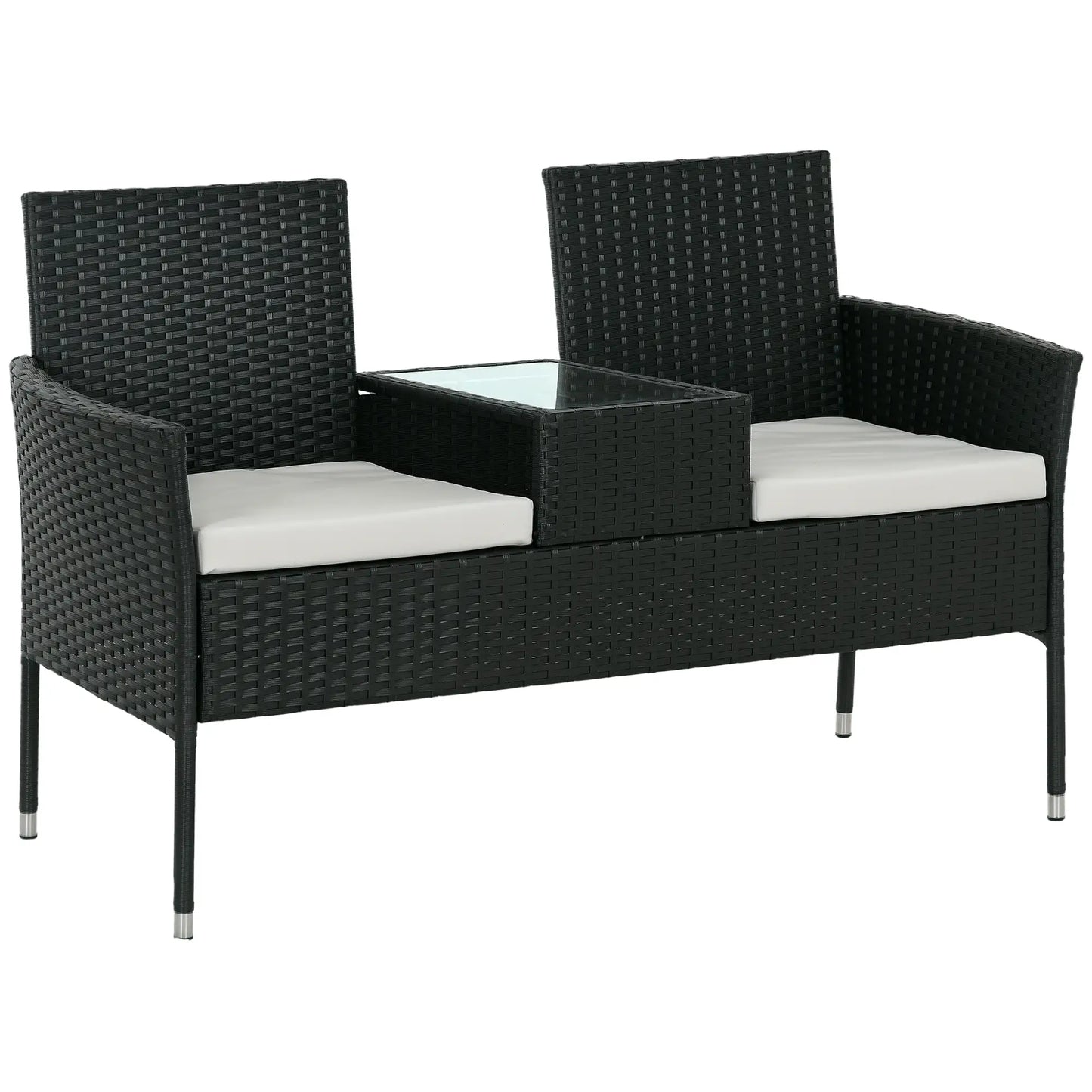 PE Rattan Loveseat with Cushion, Mid-Table, Light Grey Patio Chairs at Gallery Canada