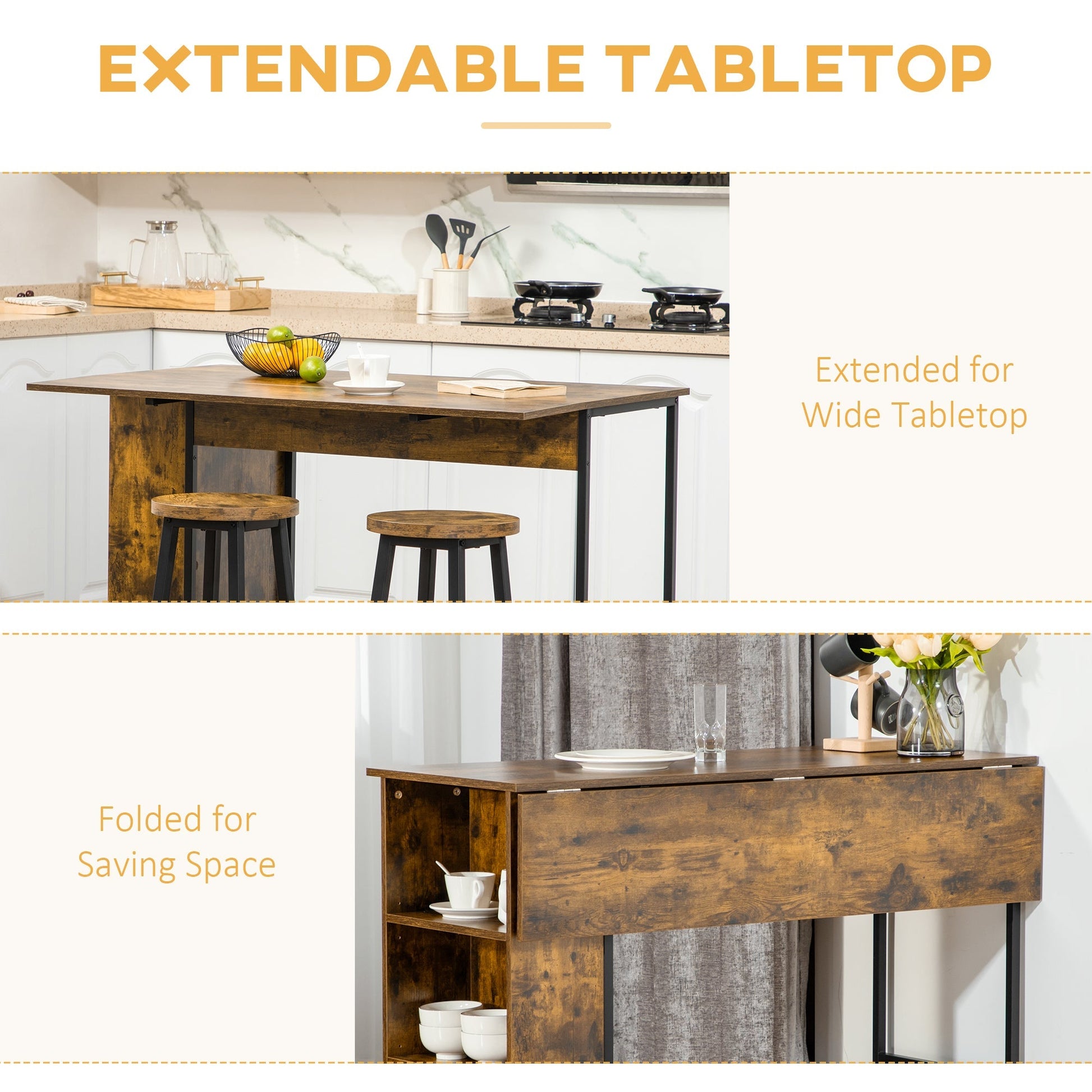 Extendable Bar Table with Drop Leaf, Counter Height Table, Foldable Pub Table with Adjustable Storage Shelf at Gallery Canada