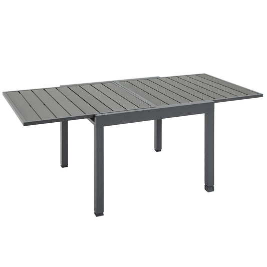 Extendable Dining Table Metal Outdoor Slat Table for 4-6 Person Rectangular Lawn Garden Bistro Patio Table with Aluminum Frame, Grey - Gallery Canada