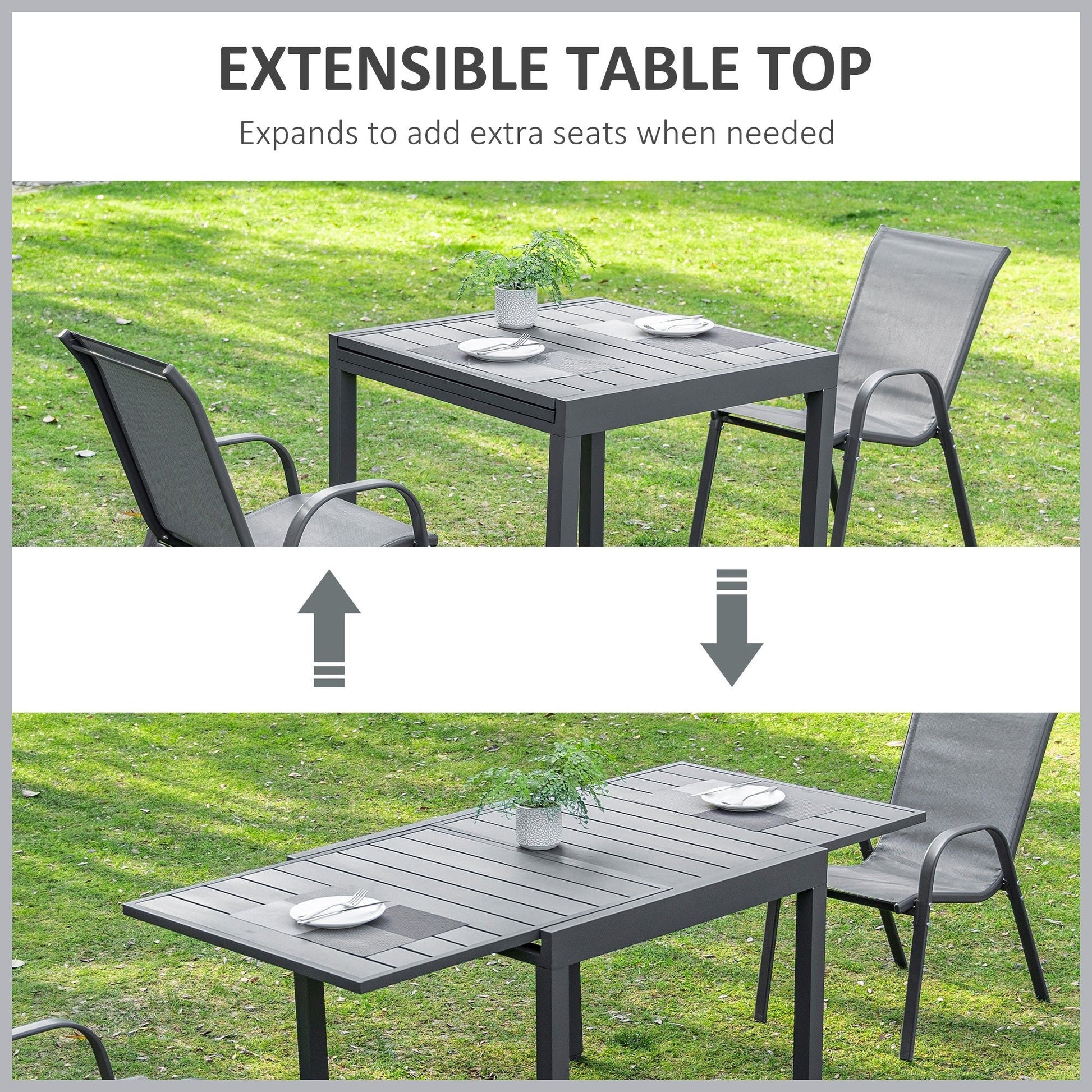 Extendable Dining Table Metal Outdoor Slat Table for 4-6 Person Rectangular Lawn Garden Bistro Patio Table with Aluminum Frame, Grey at Gallery Canada