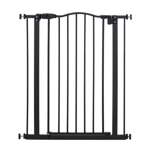 Extra Tall Dog Gate with Door, Pressure Fit, Auto Close, Double Locking for Doorways Hallways Stairs, Black