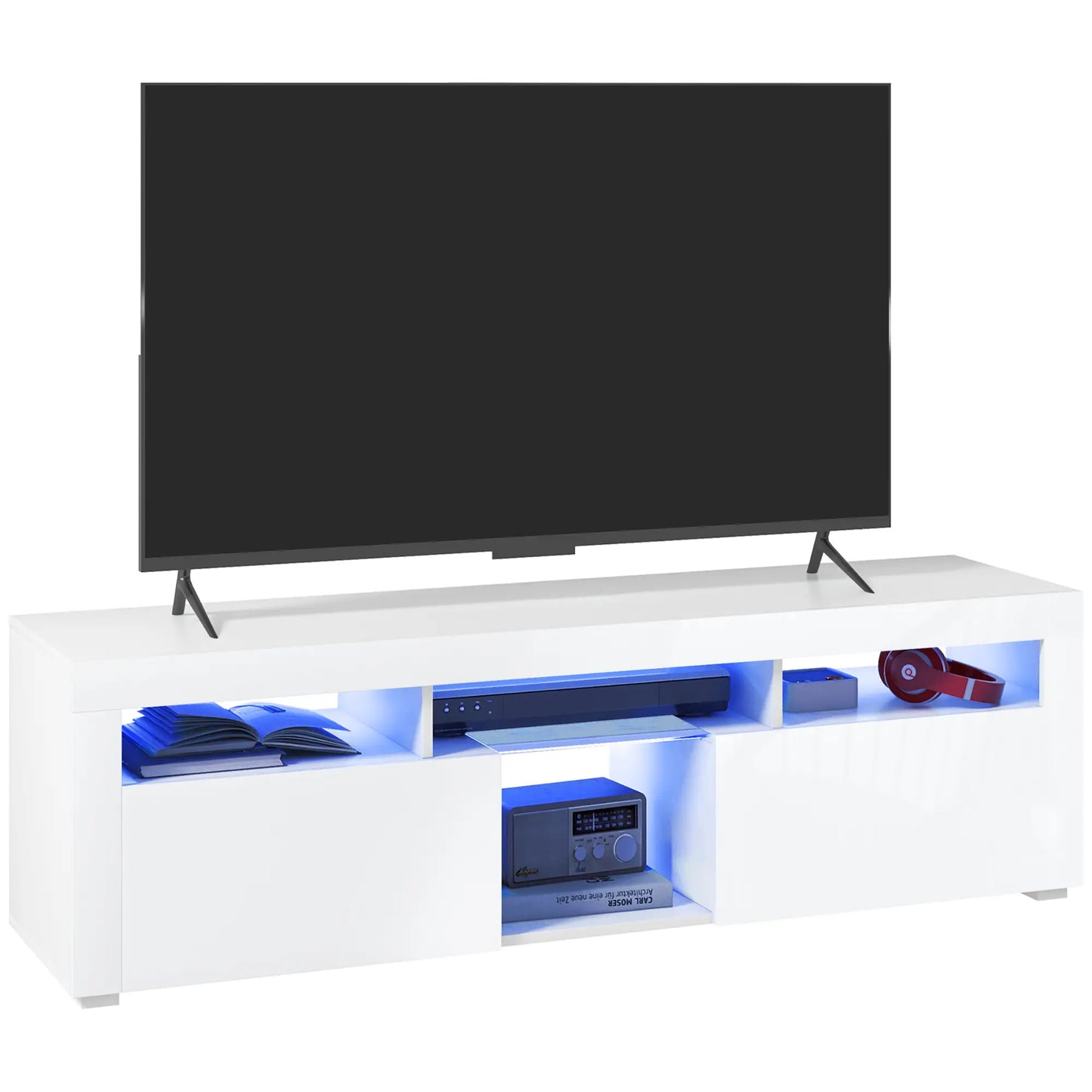 Modern TV Stand with Storage, LED Lights, 55", High Gloss, White TV Stands at Gallery Canada
