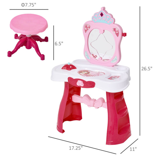 Children Dressing Table Set for Kids of 3-6 Years Dream Princess Vanity Set for Girls Make Up Table and Stool Set with Music and Lightening Pink White - Gallery Canada