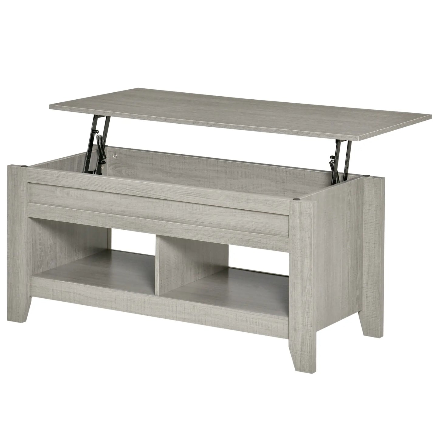 Lift Top Coffee Table, Hidden Storage, Open Shelves, Light Grey Coffee Tables at Gallery Canada