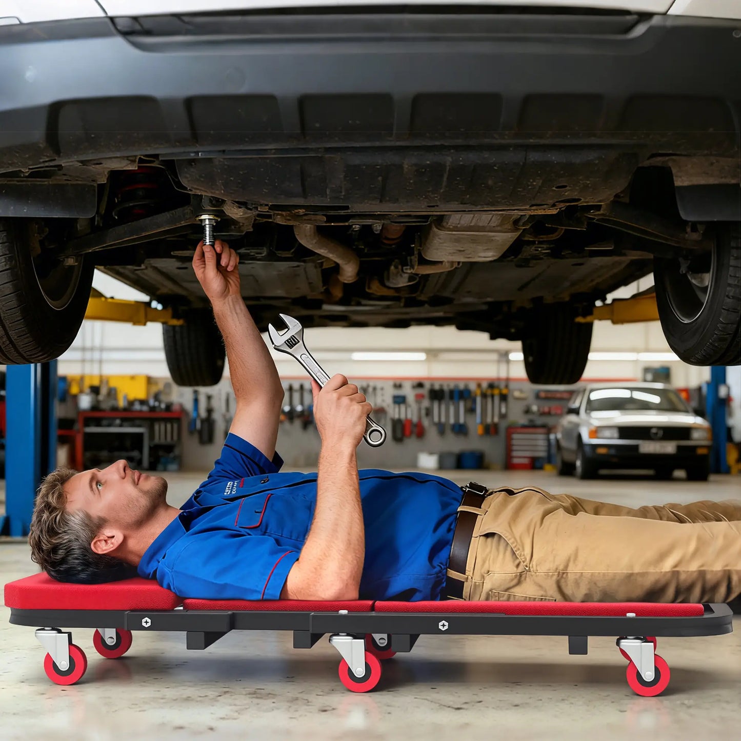 Automotive Z Creeper Seat, 330 lbs Rolling Garage Mechanic Creeper Stool, Red Automotive at Gallery Canada