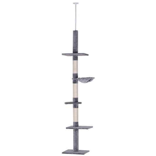 8.5ft Cat Climbing Tree 5-Tier Cat Activity Center Floor-to-Ceiling Cat Climber Toy with Scratching Post Play Rest Post Pet Furniture Grey - Gallery Canada