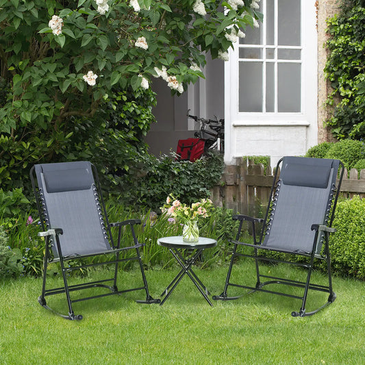 3pc Patio Rocking Chair Set, Folding Outdoor Chairs, Table, Grey Outdoor Rocking Chairs Grey at Gallery Canada