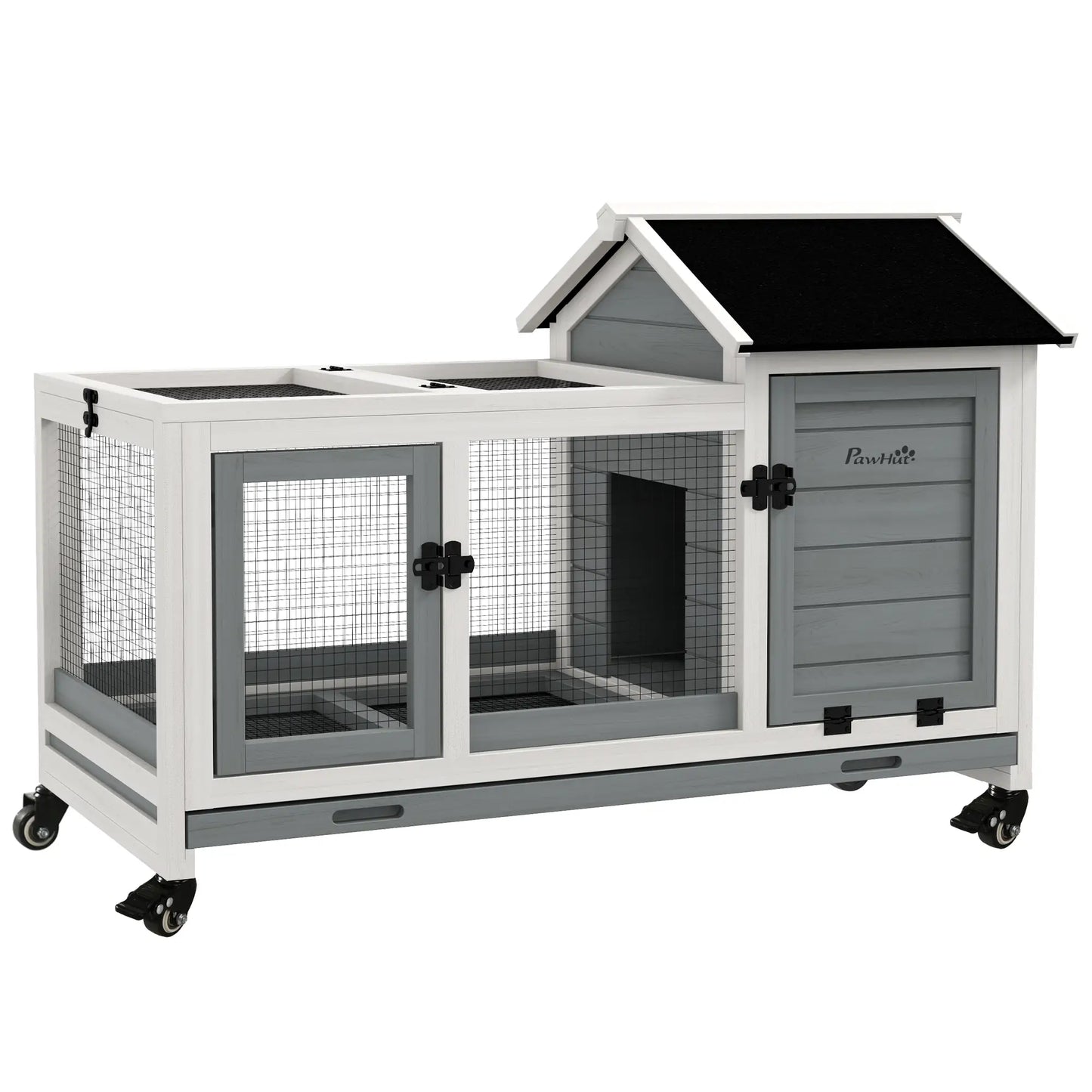 Rabbit Cage With Wheels, Ramp, Run, Tray, Indoor Outdoor, Grey