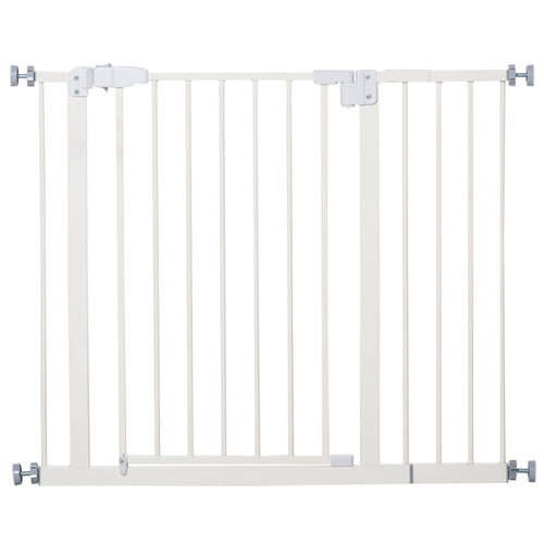 Pet Gate for Dogs, Portable Dog Gate, Walk Through Pressure Fit, Auto Close and Double Locking for Doorways, Hallways, Stairs, White