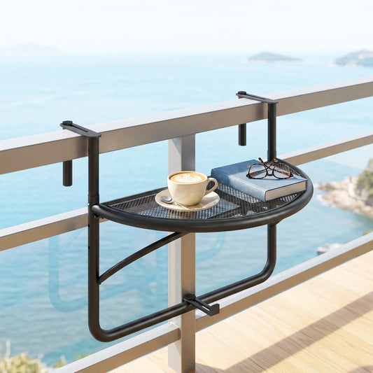 Adjustable Balcony Hanging Rail Table, Metal Mounting Mini Wall Desk, Black Balcony Table Hanging Black at Gallery Canada