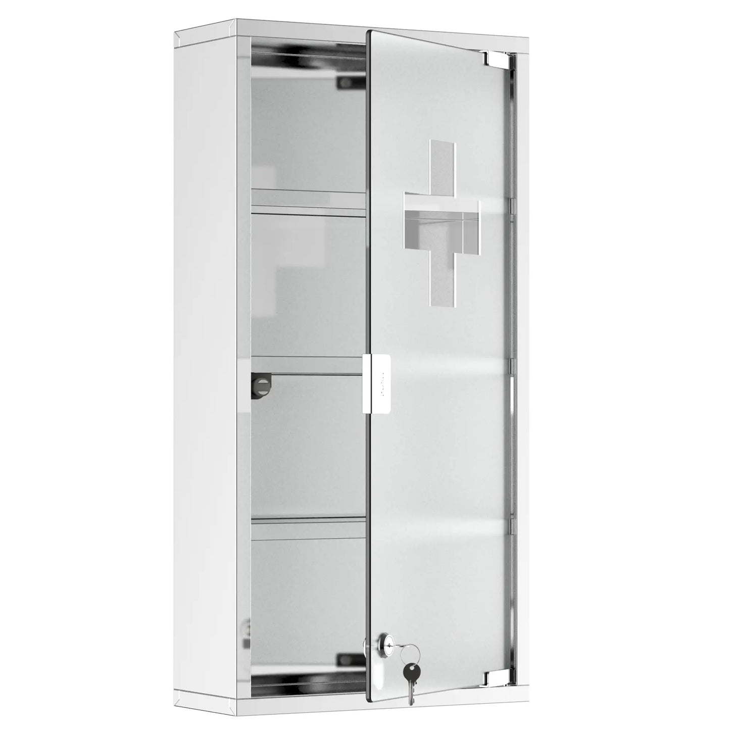 Wall Mount Medicine Cabinet, 4 Tier Shelves, Stainless Steel Frame, Glass Door, Lockable, 12" x 23.5", Silver Mirror Medicine Cabinets at Gallery Canada